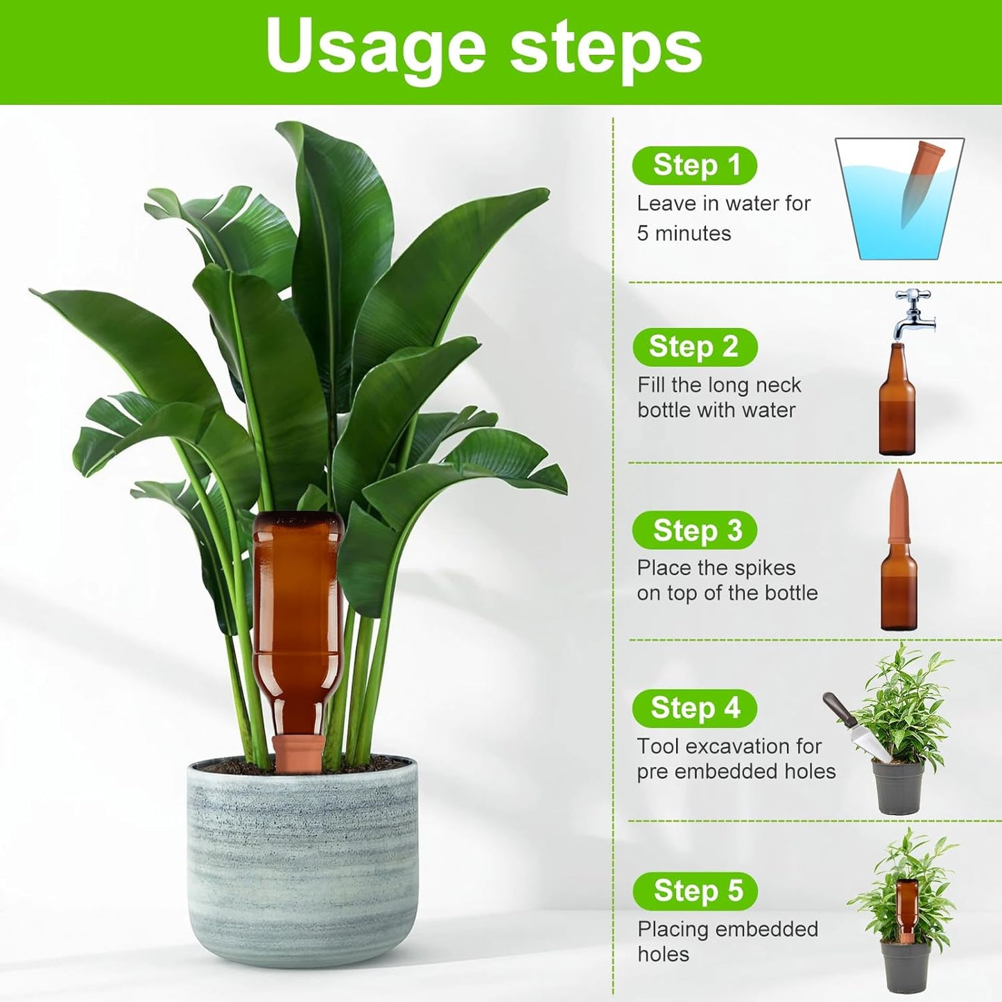 self plant watering spikes India, automatic irrigation spikes for potted plants, 4 pc self watering tools for indoor plants, plant watering system for balcony garden