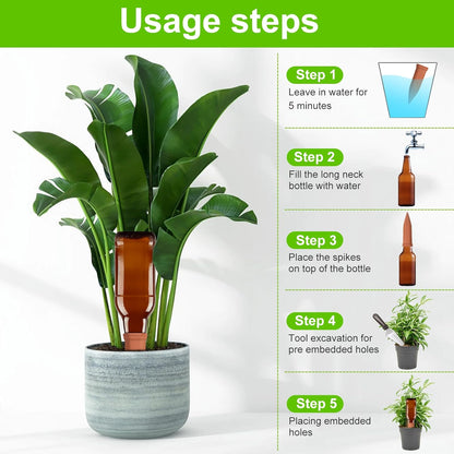 self plant watering spikes India, automatic irrigation spikes for potted plants, 4 pc self watering tools for indoor plants, plant watering system for balcony garden