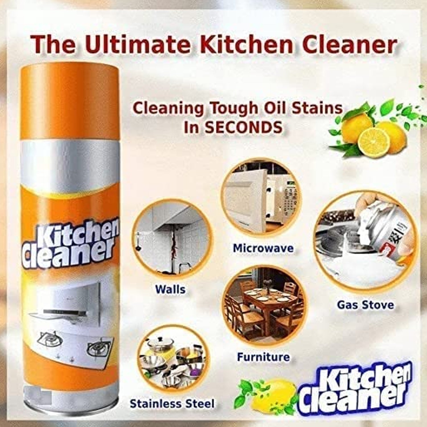 kitchen cleaner spray, foam cleaner spray, grease remover spray, oil stain remover spray, multipurpose kitchen cleaner, chimney cleaner spray, stove cleaner spray, grime remover spray

