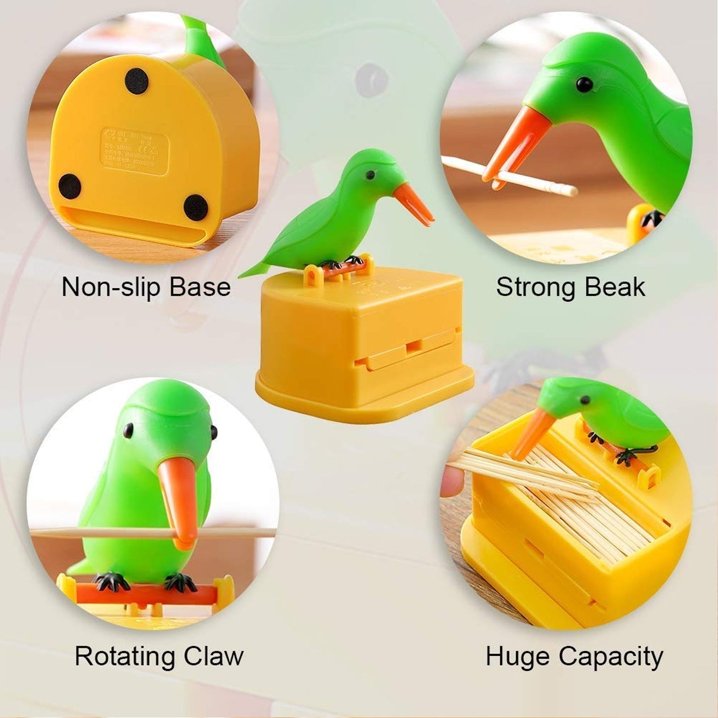 bird design toothpick holder, press type toothpick dispenser, smart toothpick box, portable toothpick storage, ABS toothpick container, kitchen toothpick holder
