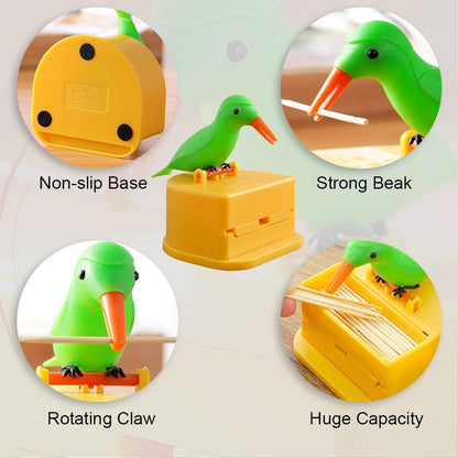 bird design toothpick holder, press type toothpick dispenser, smart toothpick box, portable toothpick storage, ABS toothpick container, kitchen toothpick holder