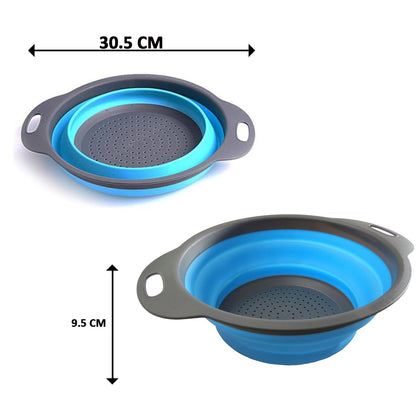 foldable silicone strainer, round kitchen strainer, portable colander, collapsible strainer, silicone fruit washer, vegetable rinser, compact kitchen tool