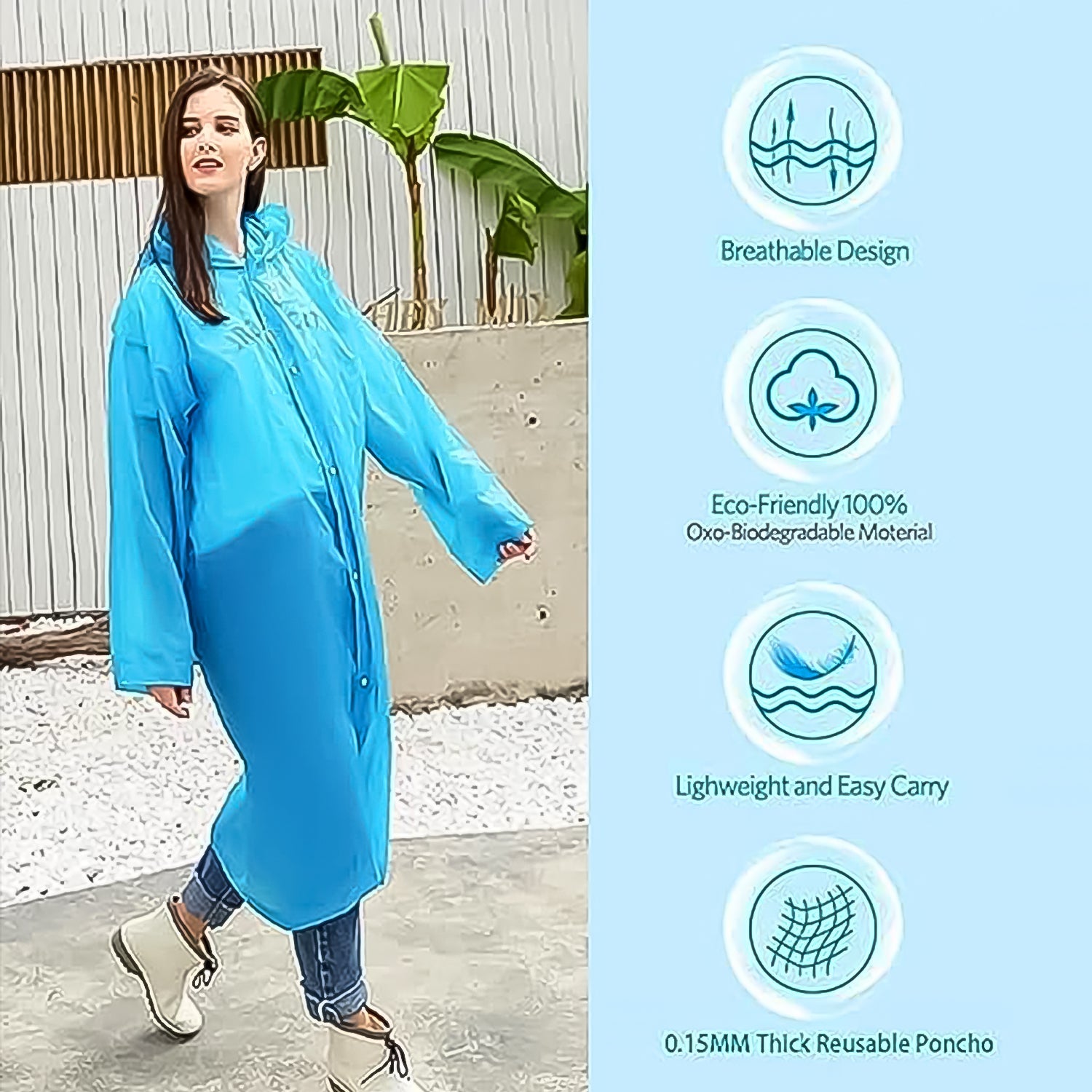 EVA raincoat with hood, transparent EVA rain poncho, universal size raincoat for adults, lightweight bike rider rainwear
