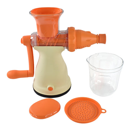 durable Apex juicer for pomegranate, carrot, and orange, glass cup manual juicer for easy juice collection, portable hand juicer with vacuum grip for non-slip use, heavy-duty plastic juicer for home health enthusiasts, compact manual juicer with ergonomic handle and glass, affordable hand press juicer for nutritious homemade drinks

