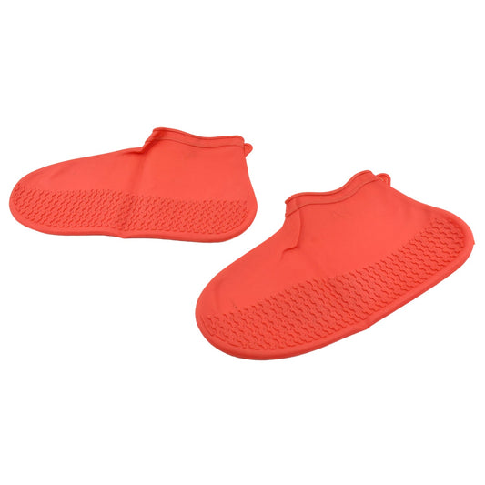 non-slip red silicone rain shoe covers, waterproof shoe covers medium size, foldable silicone shoe protectors for rain, reusable rain shoe covers for travel,