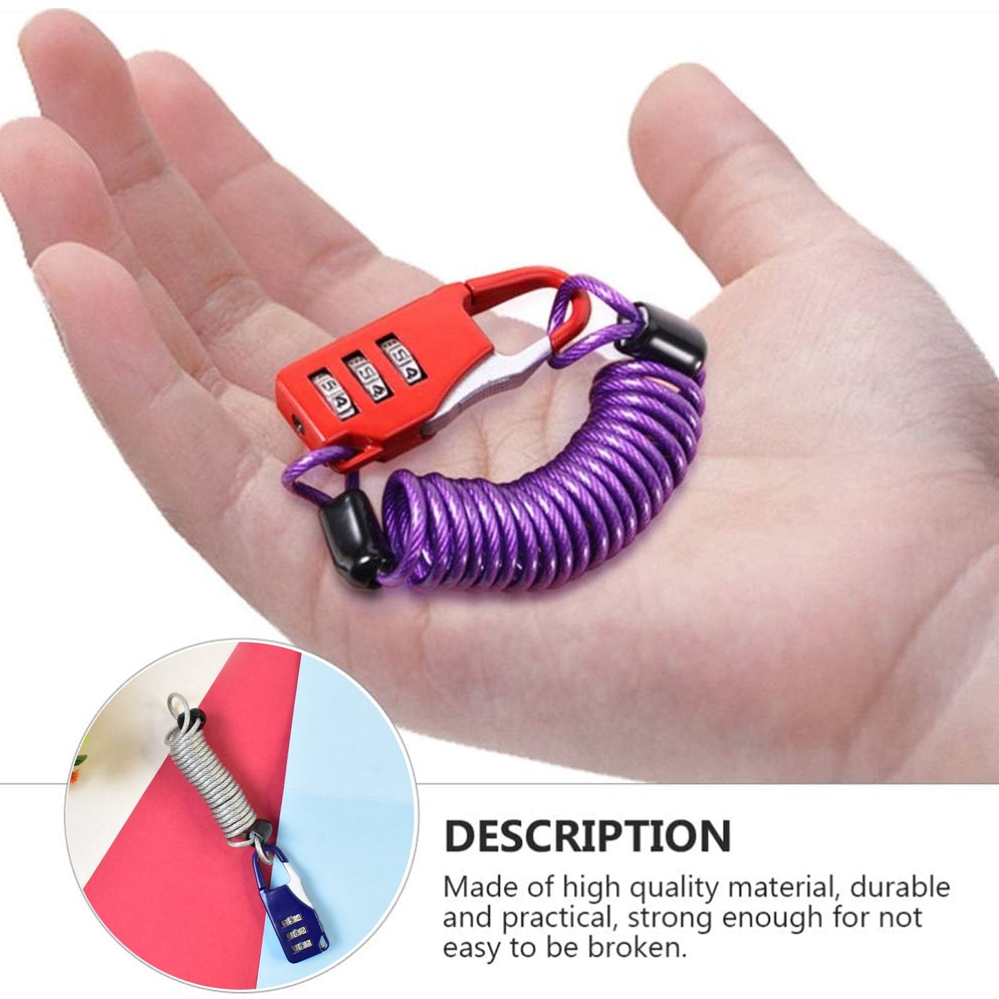 strong anti-theft cable padlock set for safety, small combination lock for suitcase and laptop bag, 
