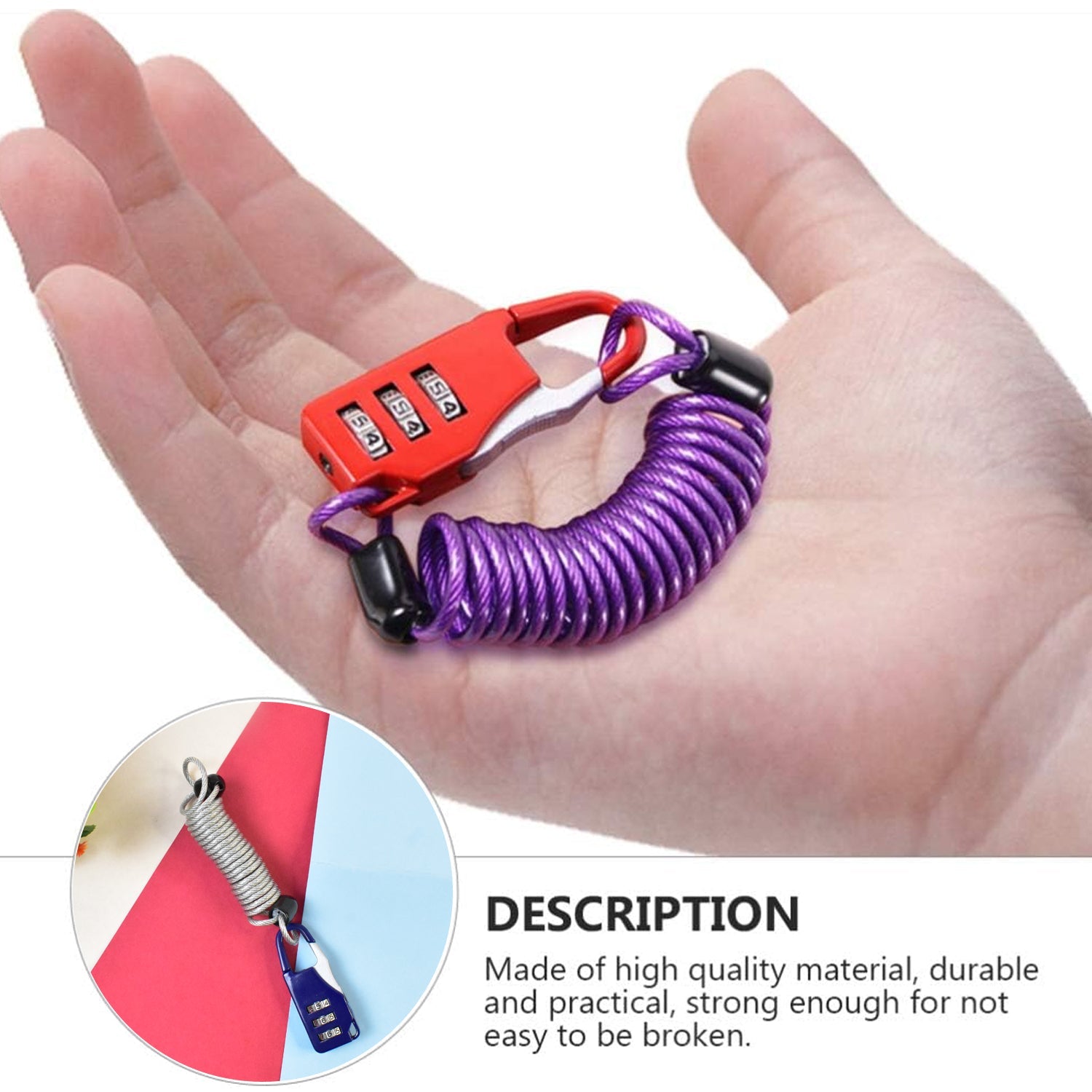 strong anti-theft cable padlock set for safety, small combination lock for suitcase and laptop bag, 