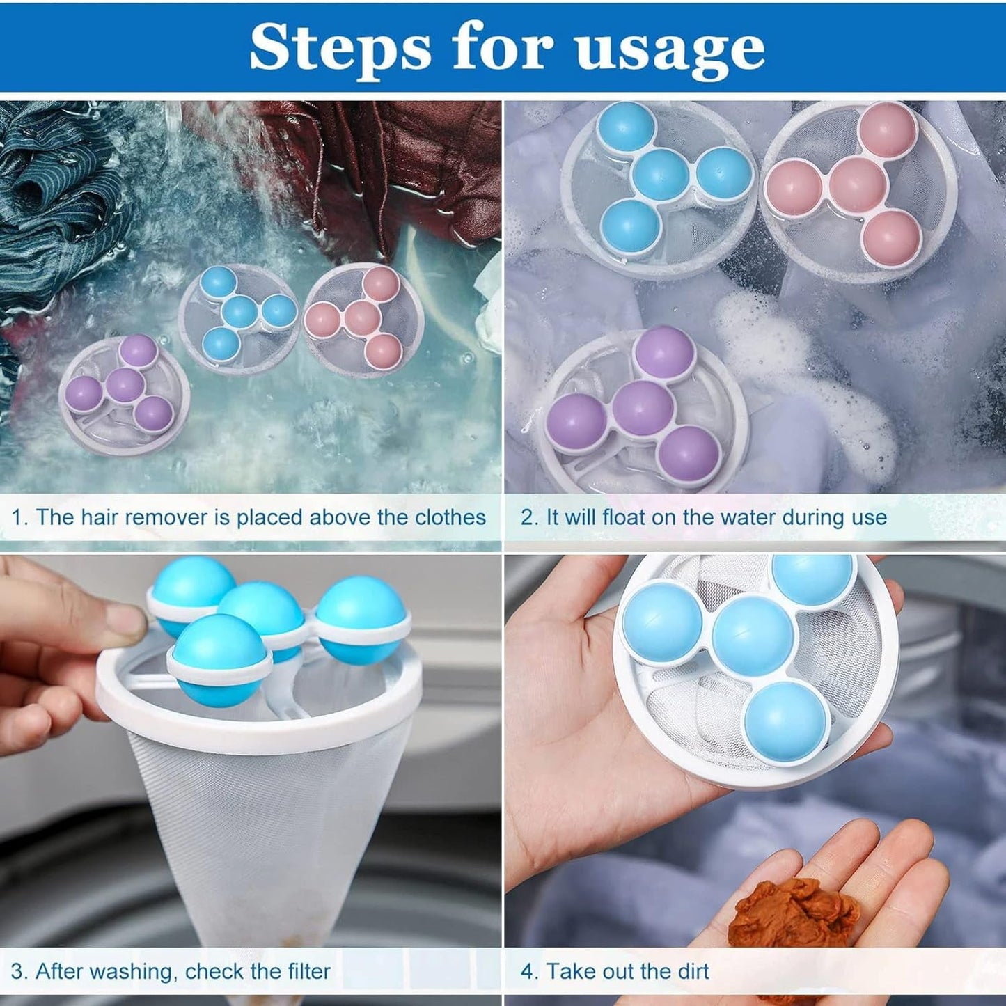 floating laundry ball for hair and lint removal, reusable lint catcher for washing machine clothes, washing machine filter ball for hair and fur