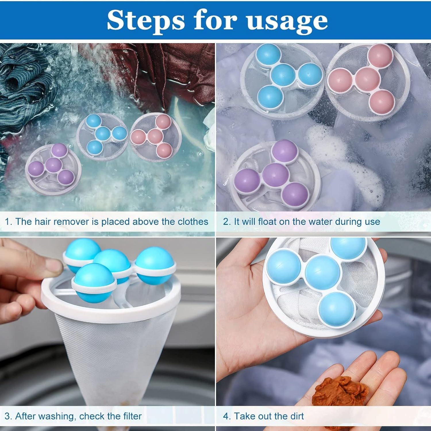 floating laundry ball for hair and lint removal, reusable lint catcher for washing machine clothes, washing machine filter ball for hair and fur