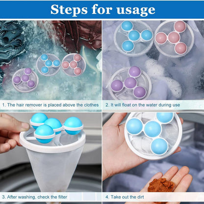 floating laundry ball for hair and lint removal, reusable lint catcher for washing machine clothes, washing machine filter ball for hair and fur