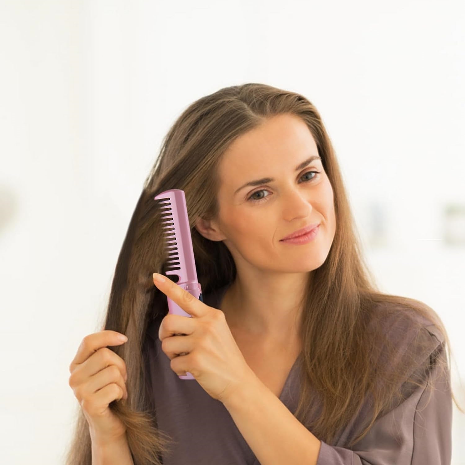 hair straightener brush for frizz control and shine, mini hair iron for office and outdoor use, salon finish cordless flat iron India,