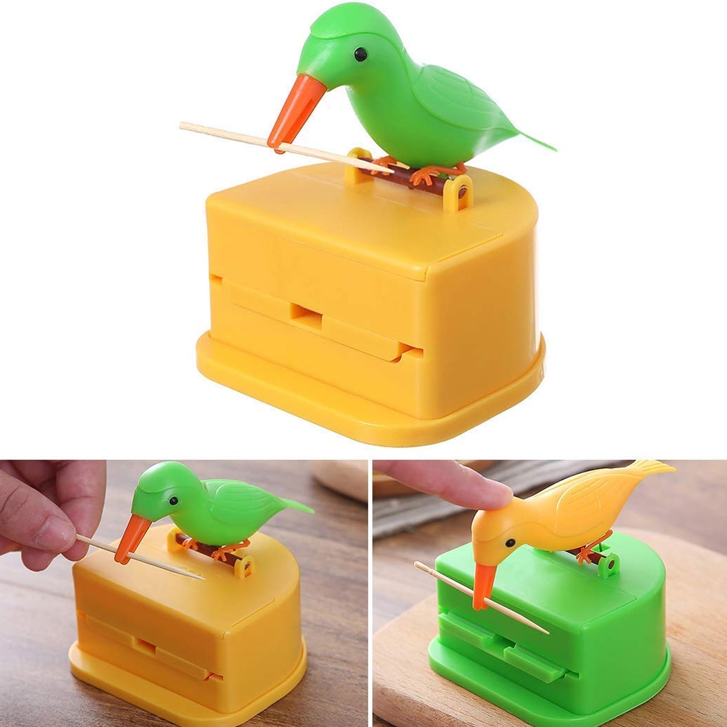 bird design toothpick holder, press type toothpick dispenser, smart toothpick box, portable toothpick storage, ABS toothpick container, kitchen toothpick holder