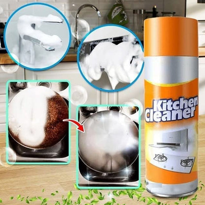 multipurpose bubble foam kitchen cleaner spray 500ml, oil and grease remover spray for chimney stove tiles, non‑toxic foam degreaser for kitchen appliances,