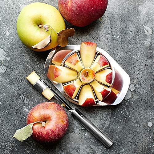 Sturdy apple cutter with ergonomic handle and sharp blades, apple cutter, stainless steel fruit slicer, apple slicer with corer, vegetable cutter for kitchen, apple cutter silver, melon slicer, 8 blade fruit cutter