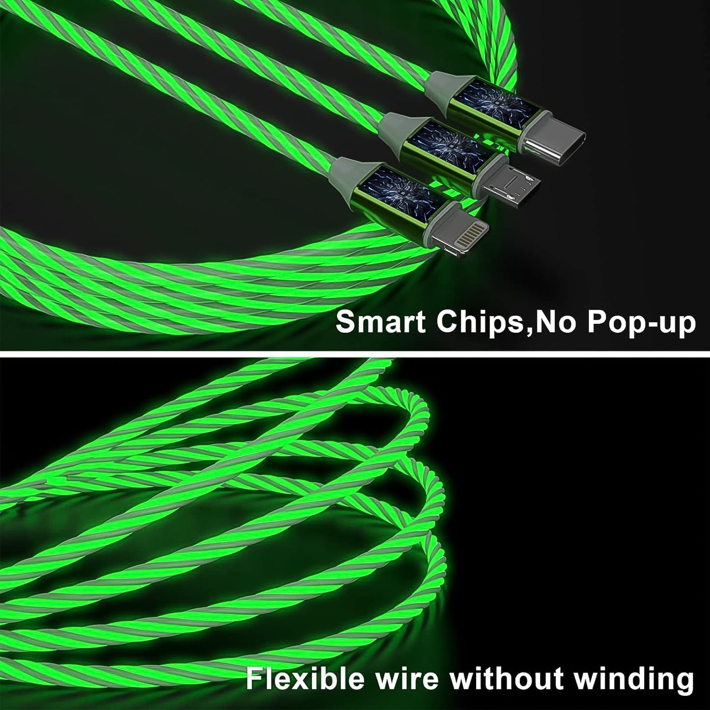 3 in 1 fast charging cable light up LED for Android iPhone Type C