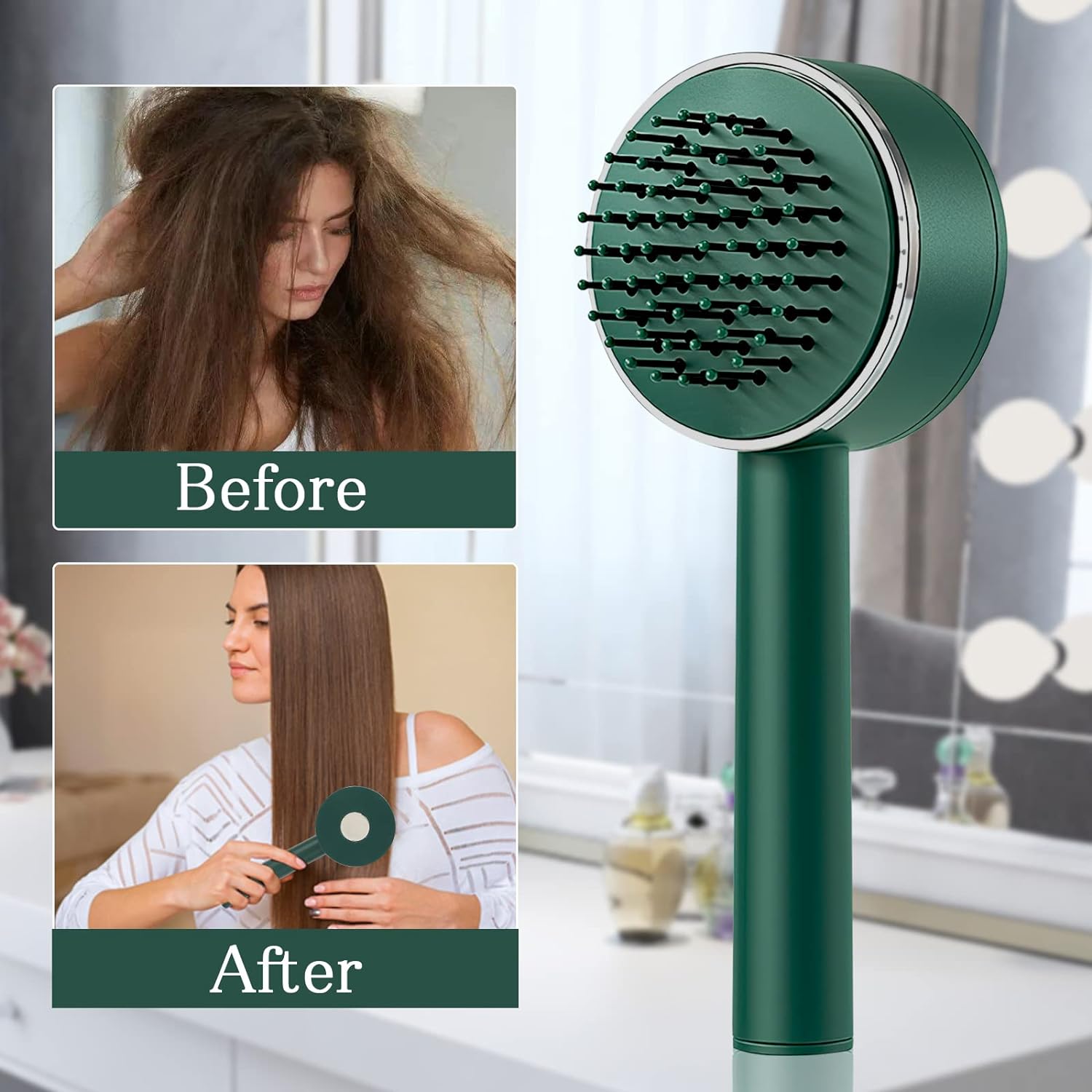 air cushion brush, hair massage brush, detangling comb, self-cleaning hairbrush, anti-frizz brush, scalp massage brush, long handle comb, plastic hairbrush, hair growth brush