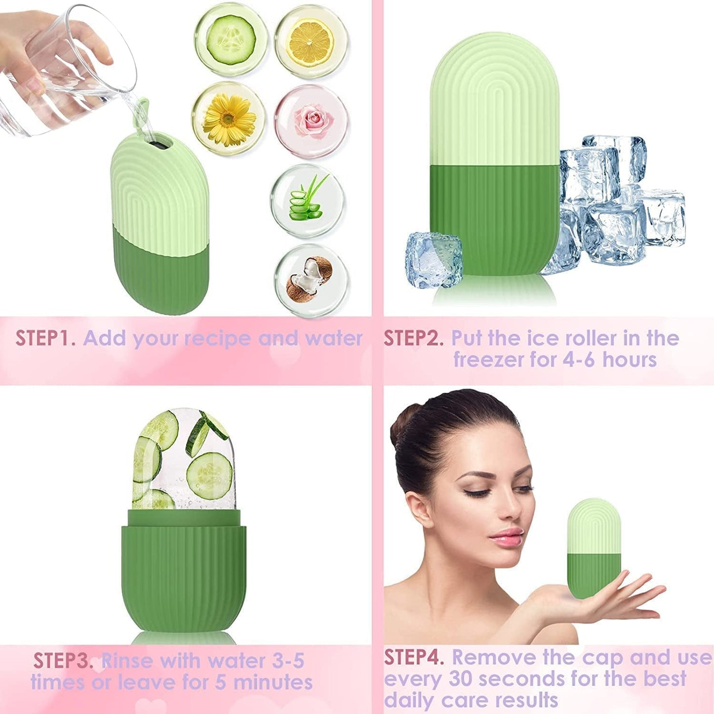 ice roller for face, reusable facial roller, silicone ice face roller, under eye puffiness roller, cooling roller for face, glow skin ice roller, pore tightening roller
