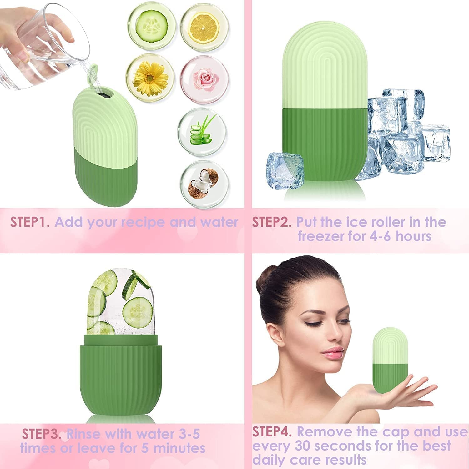 ice roller for face, reusable facial roller, silicone ice face roller, under eye puffiness roller, cooling roller for face, glow skin ice roller, pore tightening roller