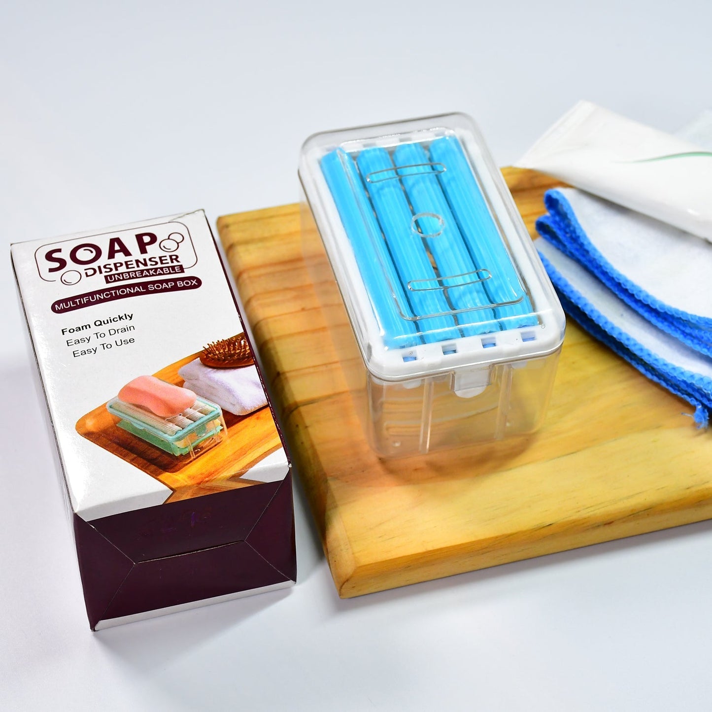 2-in-1 soap dish, portable soap dispenser, foaming soap box, soap holder with roller, soap lathering box, multifunctional soap dish, soap dish for bathroom