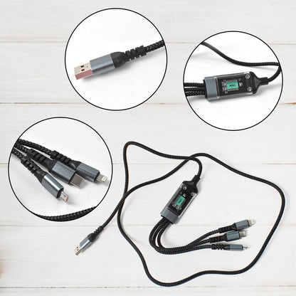nylon braided 3‑in‑1 USB C Lightning Micro charger India, LED indicator fast charge 3‑in‑1 cable 1.2 m


