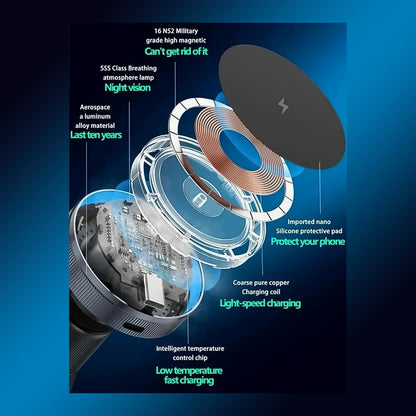 LED wireless phone charger, magnetic charging mount, fast wireless charger with lights, RGB phone charger mount, car mount with wireless charging,