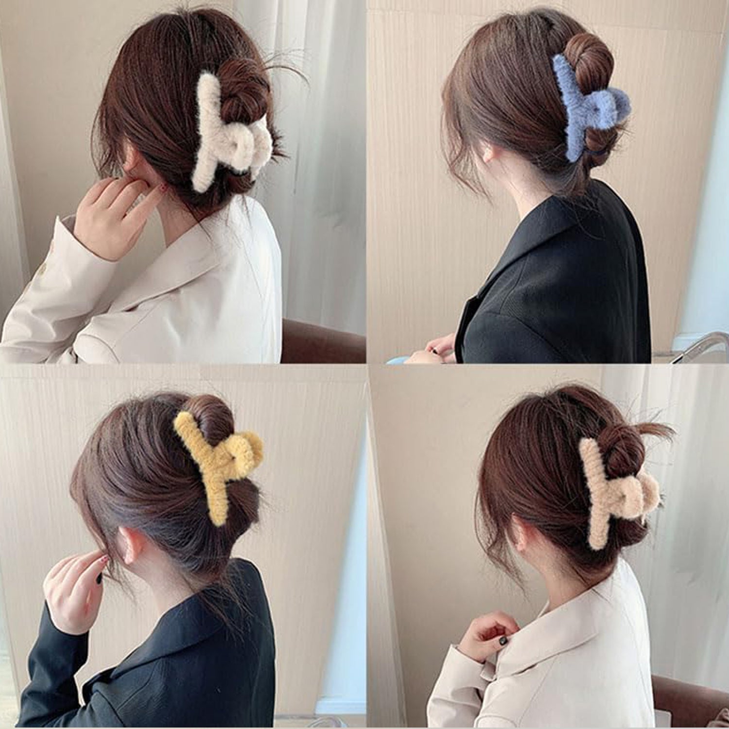 2 pc fur hair clip set for gifting, soft plush hair claws for winter, fluffy hair accessories for Gen Z,