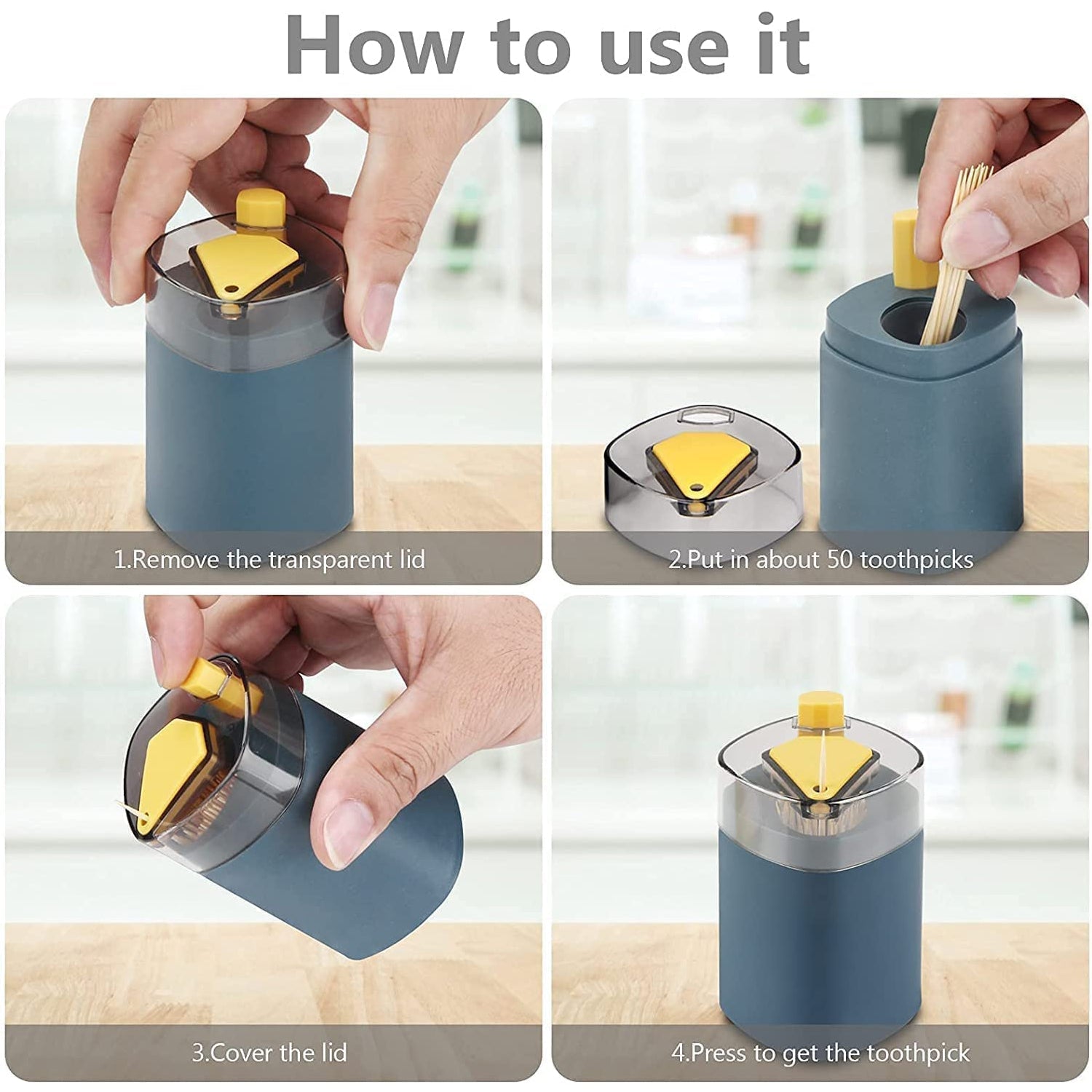 -up automatic toothpick container, ideal for kitchen or restaurant use. toothpick holder, pop up toothpick dispenser, automatic toothpick box, kitchen toothpick container, restaurant table accessories, plastic toothpick holder