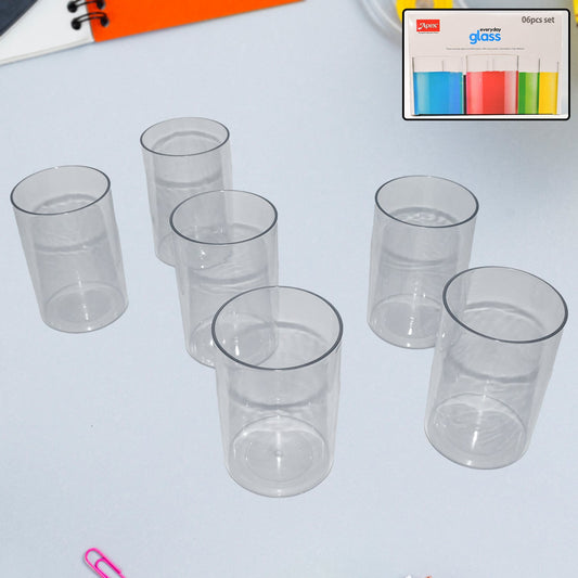 Apex plastic glass set of 6 for daily use, unbreakable plastic tumblers for water and juice, lightweight plastic glasses for kitchen and dining, 6-piece plastic glass set for home, Apex everyday tumblers for kids and adults, 