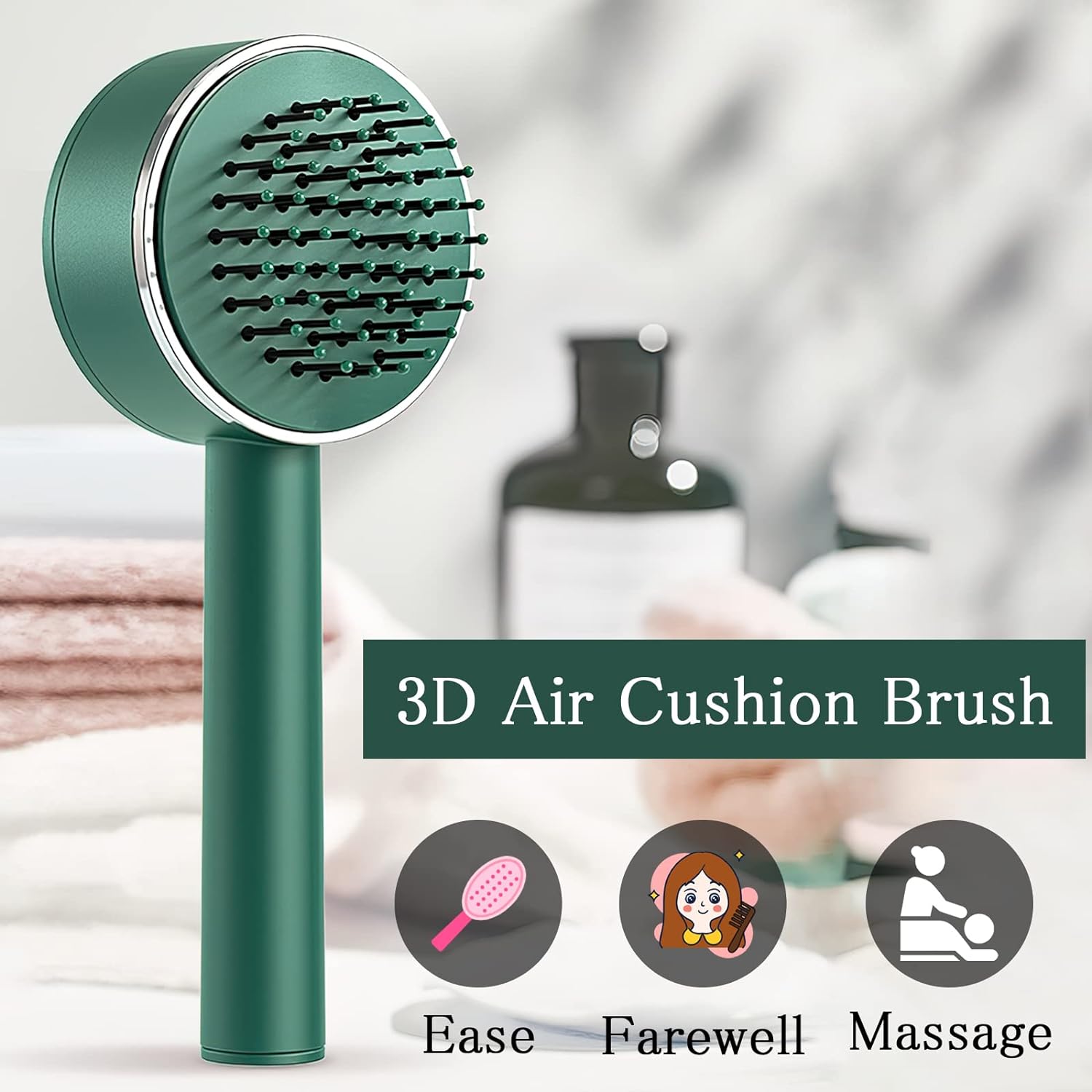 air cushion brush, hair massage brush, detangling comb, self-cleaning hairbrush, anti-frizz brush, scalp massage brush, long handle comb, plastic hairbrush, hair growth brush