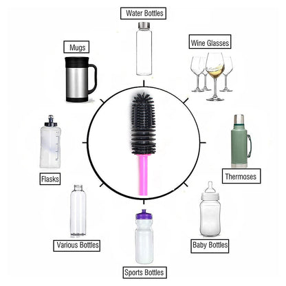 bottle cleaning brush, long handle brush, silicone bottle brush, narrow neck cleaner, baby bottle brush, water bottle brush, kitchen bottle scrubber, reusable bottle cleaner