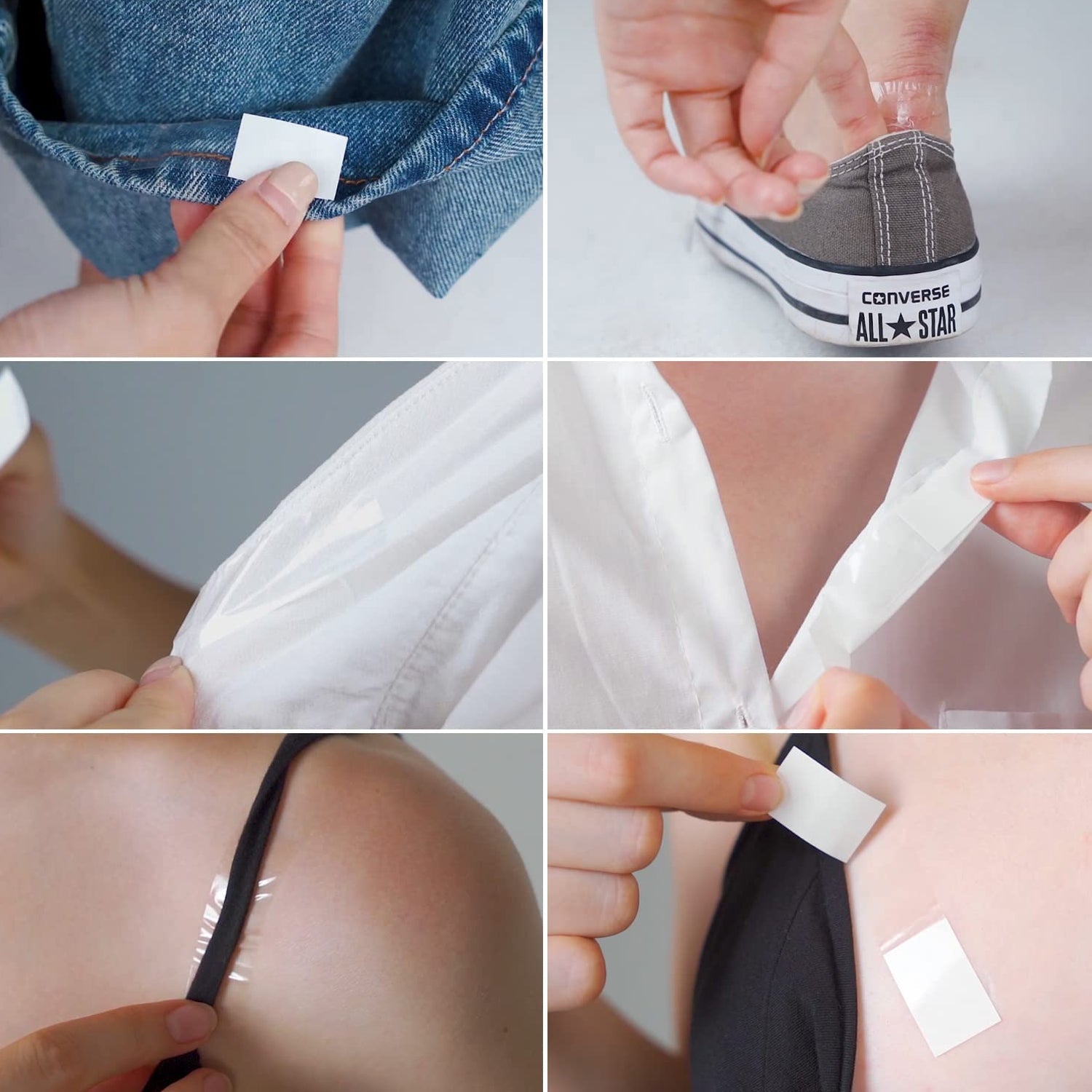 Double-sided clear tape, waterproof, anti-skid, used for securing lingerie. transparent body tape, double sided fashion tape, lingerie tape, saree blouse tape, anti-skid body adhesive, fashion fix tape, wardrobe malfunction tape