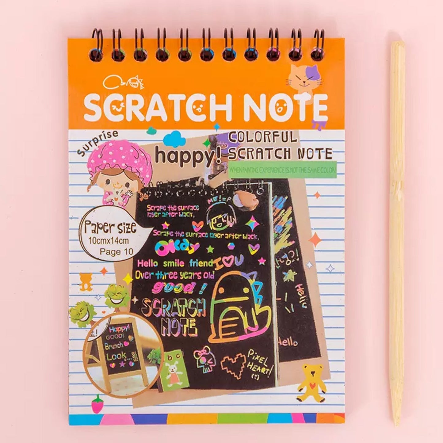 rainbow scratch paper, scratch art book for kids, scratch doodle pad, scratch paper with bamboo stick, kids craft paper, colourful art sheet, return gift