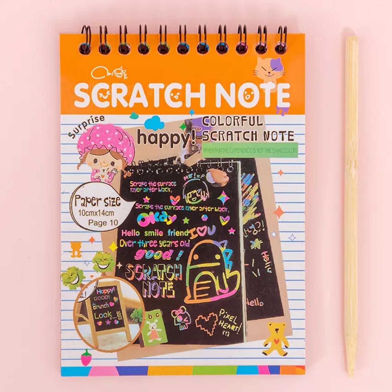 rainbow scratch paper, scratch art book for kids, scratch doodle pad, scratch paper with bamboo stick, kids craft paper, colourful art sheet, return gift