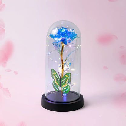 eternal rose with LED light, color changing rose lamp India, plastic dome rose night light, battery operated LED rose lamp, rose night lamp for gift, LED rose light for room decoration,