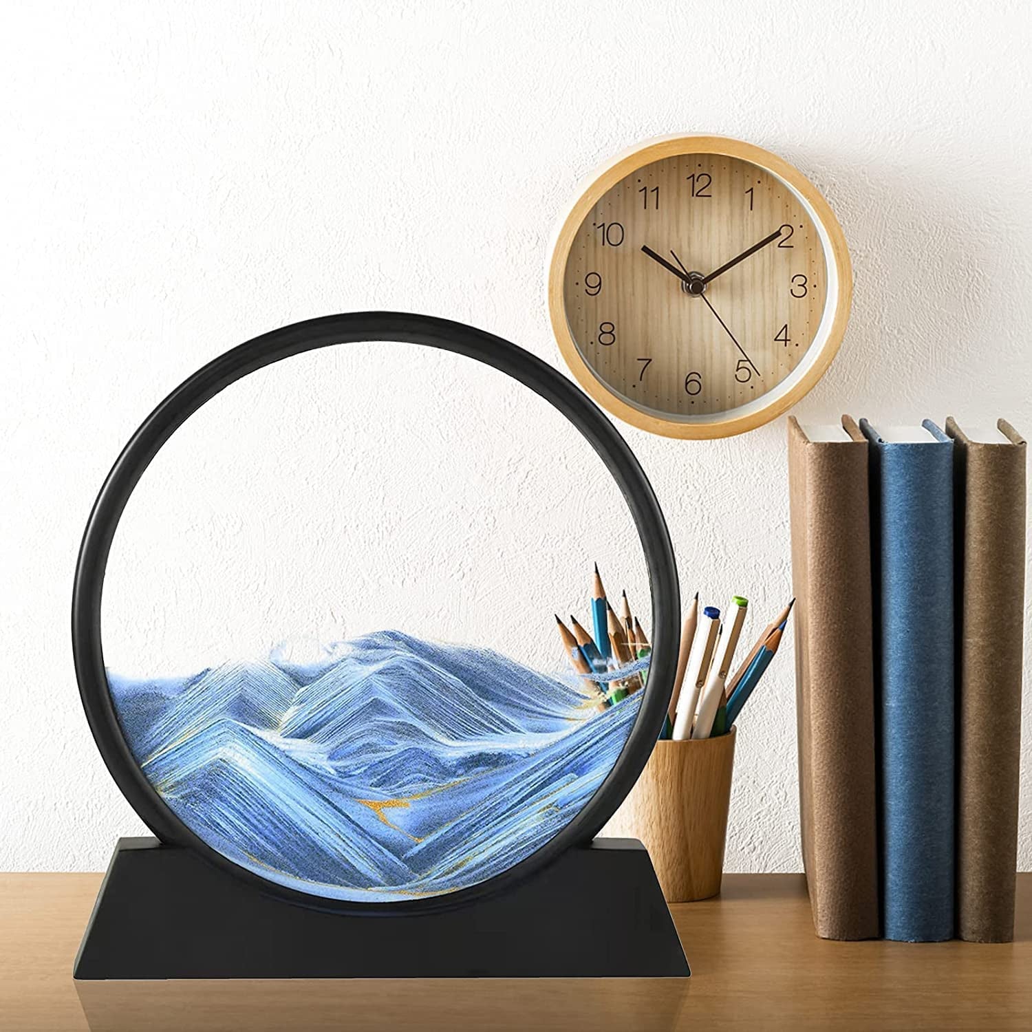  liquid motion desktop sand art for home and office India, deep sea quicksand art round glass flowing sand picture,