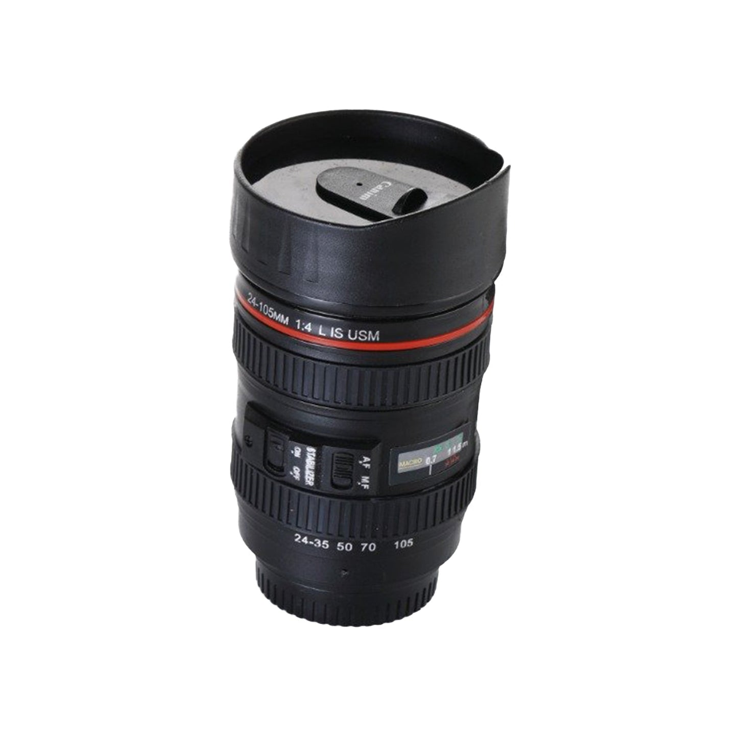 Camera lens shaped coffee mug with lid. camera lens coffee mug, photography mug, DSLR coffee cup, camera lens shaped mug, quirky coffee mug, travel mug with lid, 350ml stainless steel mug, coffee mug for photographers, plastic camera mug