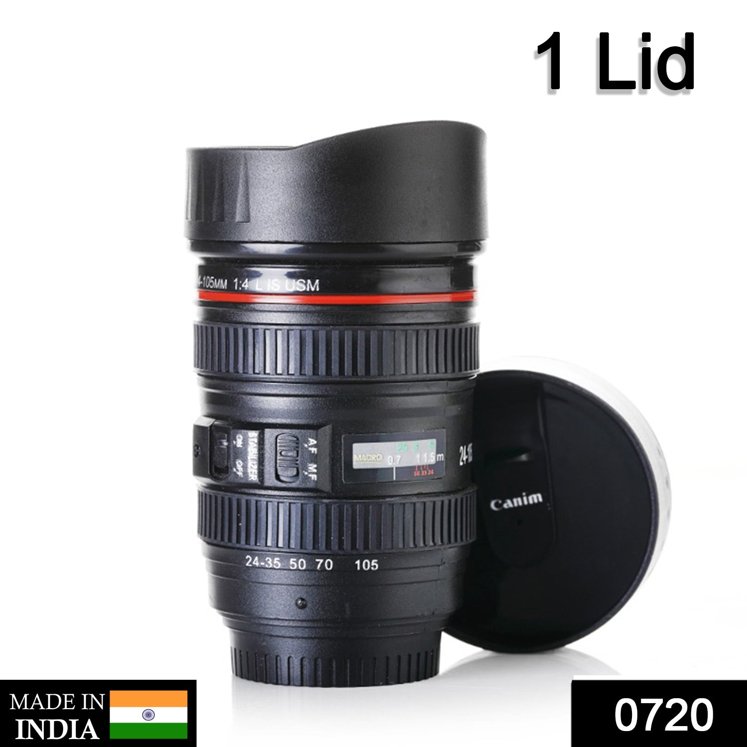 Coffee mug designed like a camera lens, with screw-on lid. camera lens coffee mug, photography mug, DSLR coffee cup, camera lens shaped mug, quirky coffee mug, travel mug with lid, 350ml stainless steel mug, coffee mug for photographers, plastic camera mug