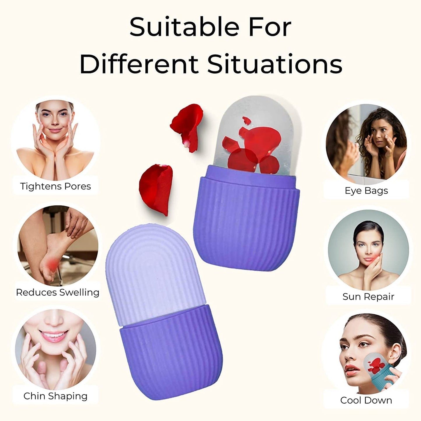 ice roller for face, reusable facial roller, silicone ice face roller, under eye puffiness roller, cooling roller for face, glow skin ice roller, pore tightening roller