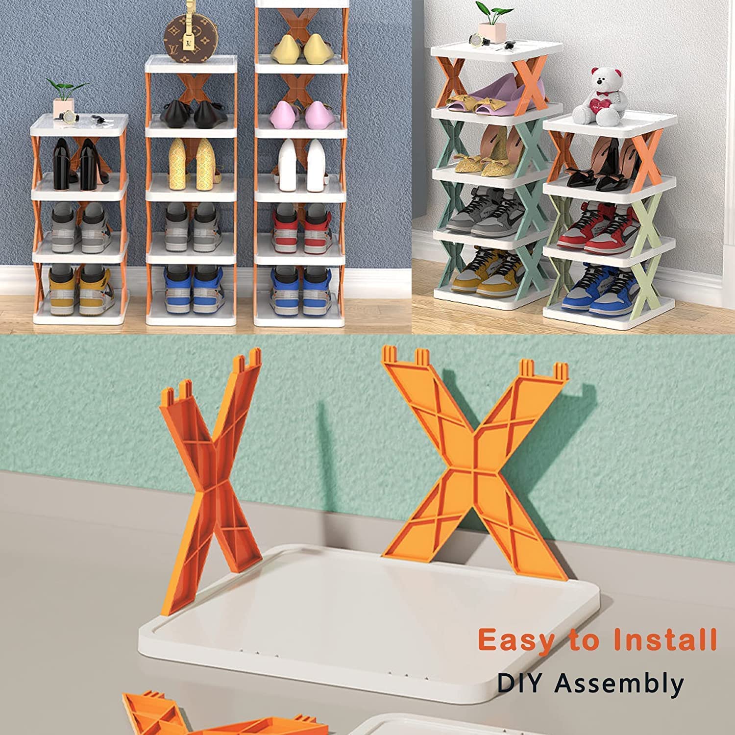 5 layer shoe rack, DIY shoe stand, plastic shoe organizer, small space shoe rack, corner shoe rack, entryway shoe shelf, modular shoe rack, closet shoe storage, narrow shoe rack, space-saving shoe organizer