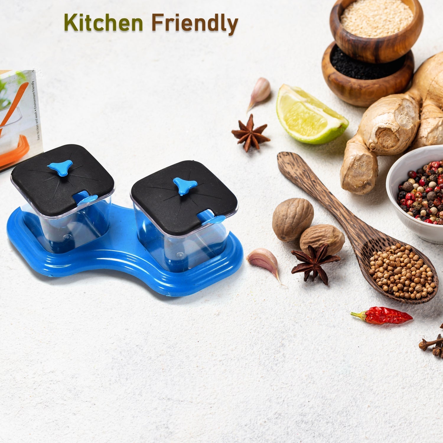 mukhwas and achar jars plastic set for kitchen, durable plastic pickle jars and spice containers with spoons, serving containers for sauces chutneys and spices, plastic storage jars for kitchen use with lids and spoons, compact dining table spice tray and jar set India