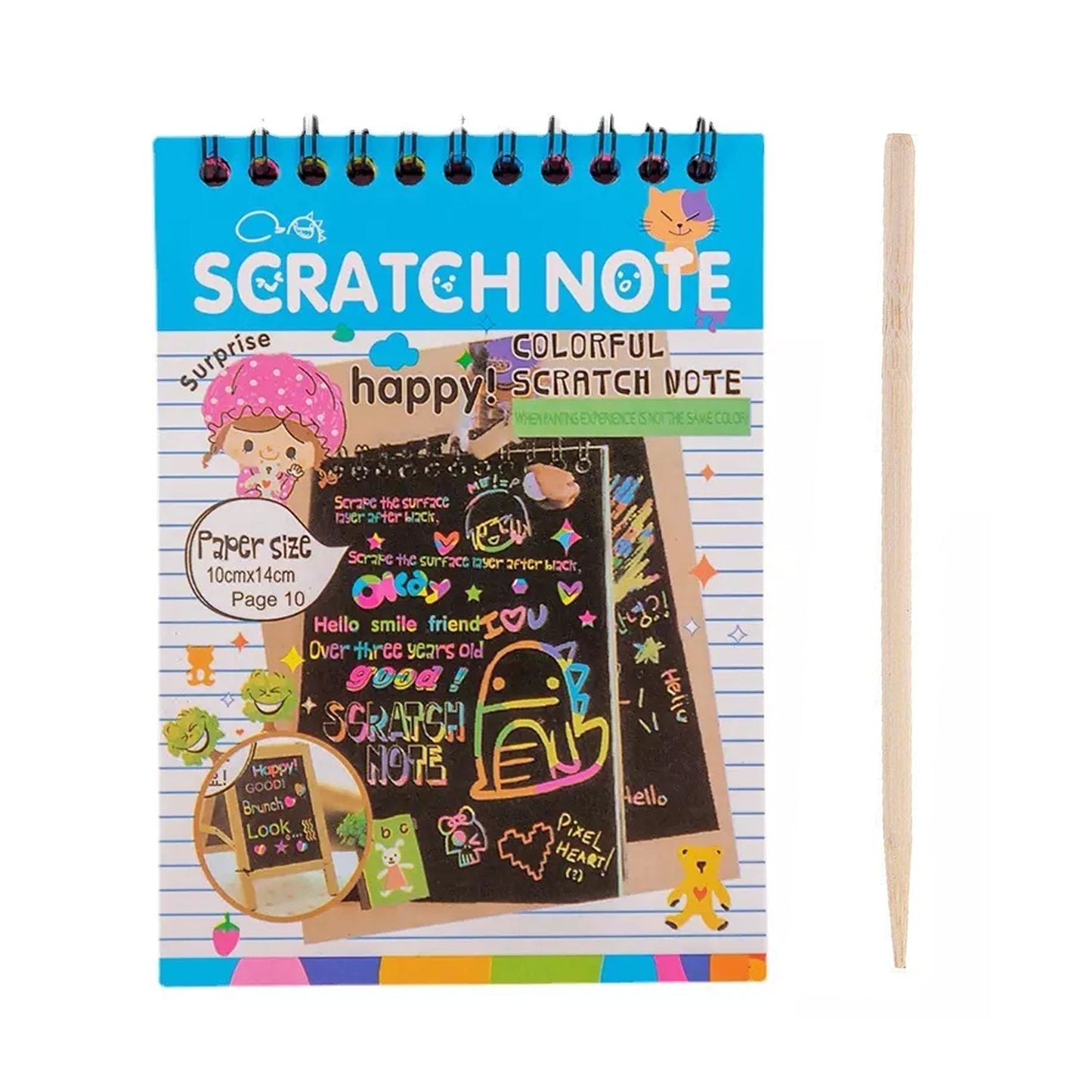 rainbow scratch paper, scratch art book for kids, scratch doodle pad, scratch paper with bamboo stick, kids craft paper, colourful art sheet, return gift
