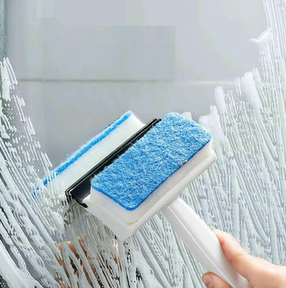 Glass wiper and cleaning brush for mirrors and tiles, glass wiper, mirror cleaning brush, tile scrubber, grout cleaner, pot brush, kitchen wiper tool, double sided cleaning brush, bathroom scrubber, window wiper