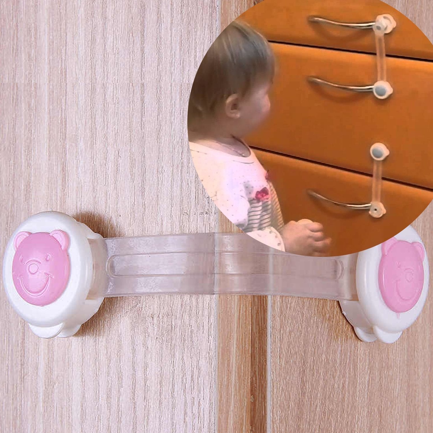 One-piece strap lock for baby safety, durable. baby safety locks, child proof cabinet locks, drawer safety strap, fridge baby lock, toilet baby lock, baby proof home, 3M adhesive safety lock