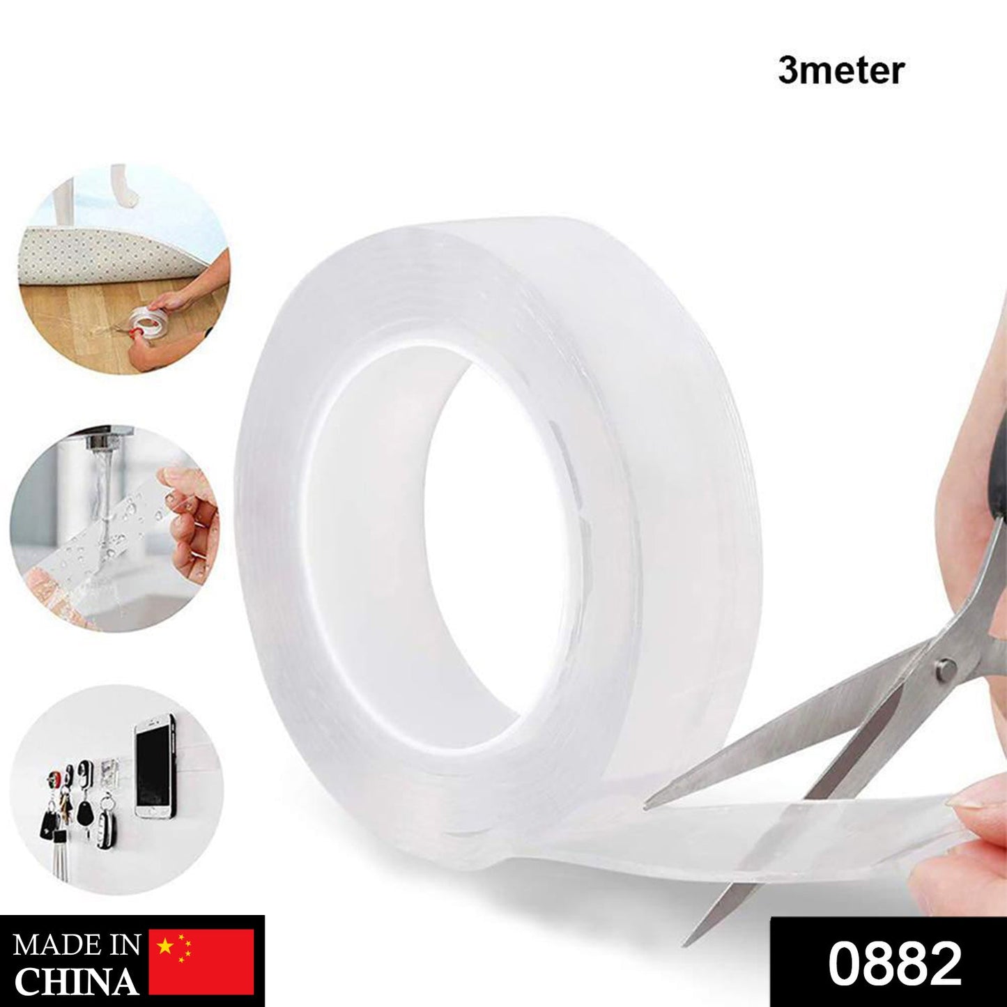 Nano gel tape, double-sided and washable, nano gel adhesive tape, reusable double sided tape, 3 meter sticky tape, traceless wall tape, nano magic tape, strong grip gel tape, ivy grip gel pad