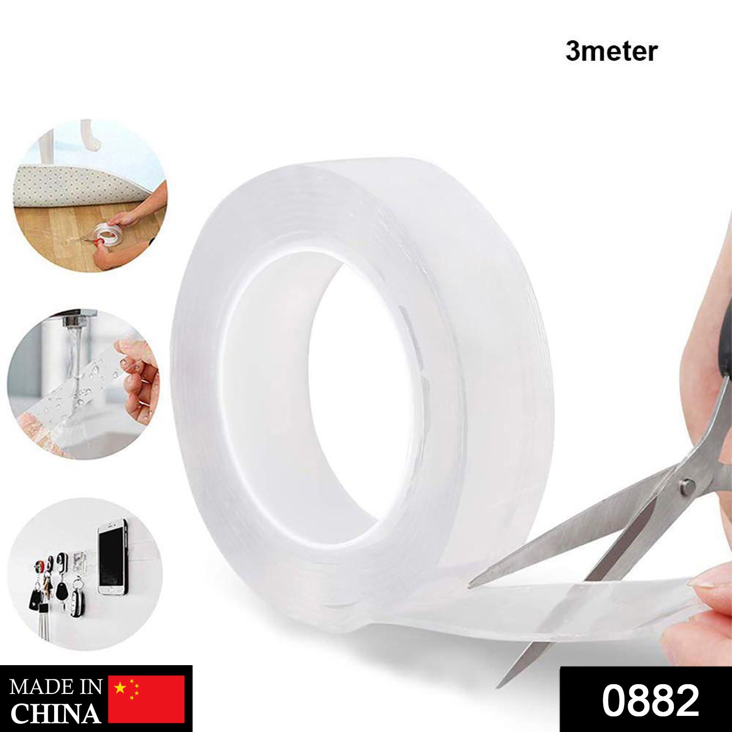 Nano gel tape, double-sided and washable, nano gel adhesive tape, reusable double sided tape, 3 meter sticky tape, traceless wall tape, nano magic tape, strong grip gel tape, ivy grip gel pad