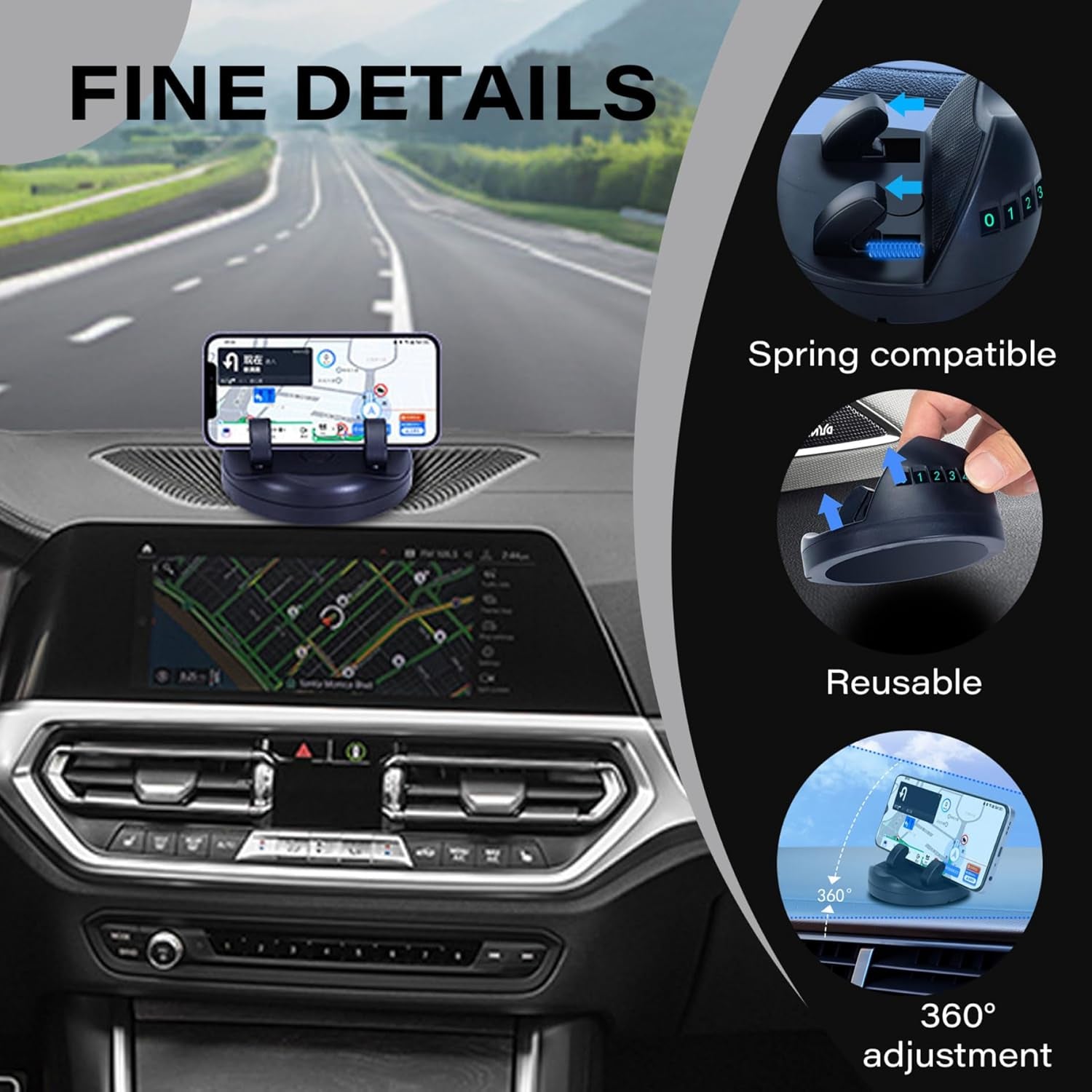 dashboard phone holder without suction, car mobile holder with anti-slip base, phone stand mat for driving convenience,