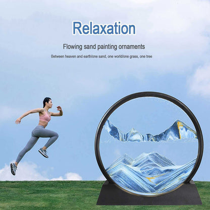 3D sand art motion glass frame relaxing décor, moving sand art picture 7 inch round glass frame