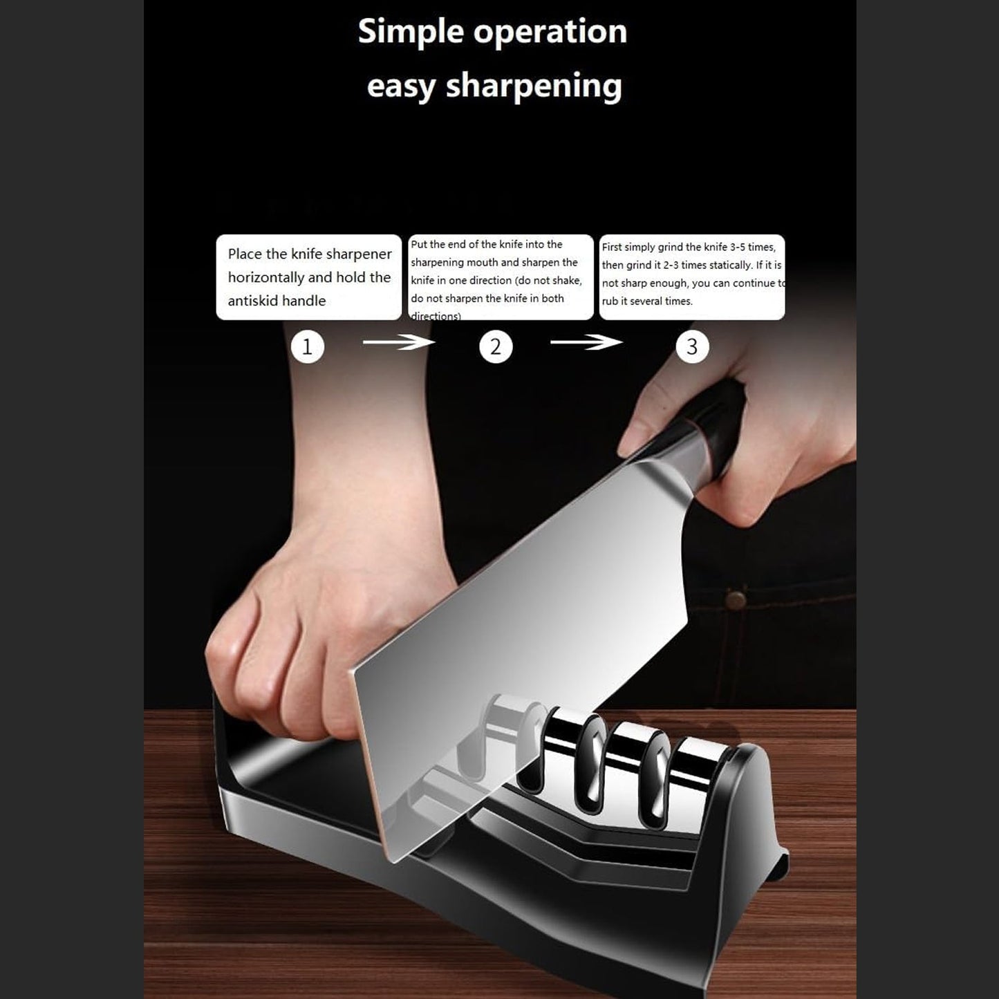 knife sharpener with non-slip base for safety, easy to use knife sharpener for beginners, compact kitchen knife sharpening solution, multi-stage sharpener for dull knives, chef knife sharpener manual tool India