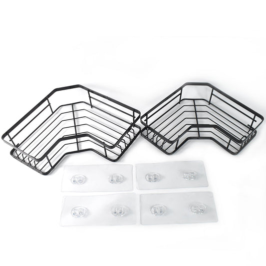 iron coated self adhesive corner shelf organizer set of 2, no drill wall mounted corner shelf for bathroom and kitchen, durable iron shelf for home storage and organization,