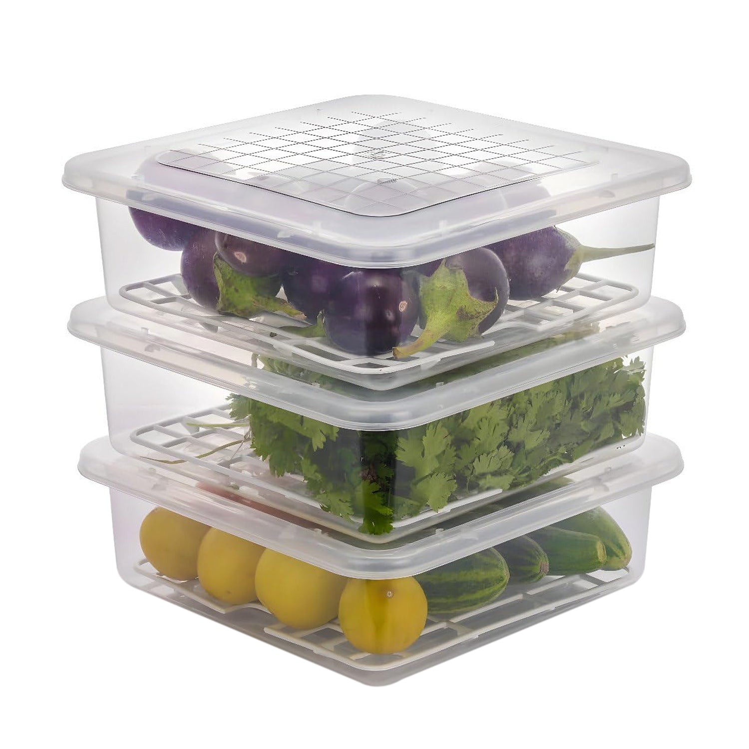 airtight plastic containers for fridge use, food organizer boxes for kitchen India, fridge storage box with water drain feature, 